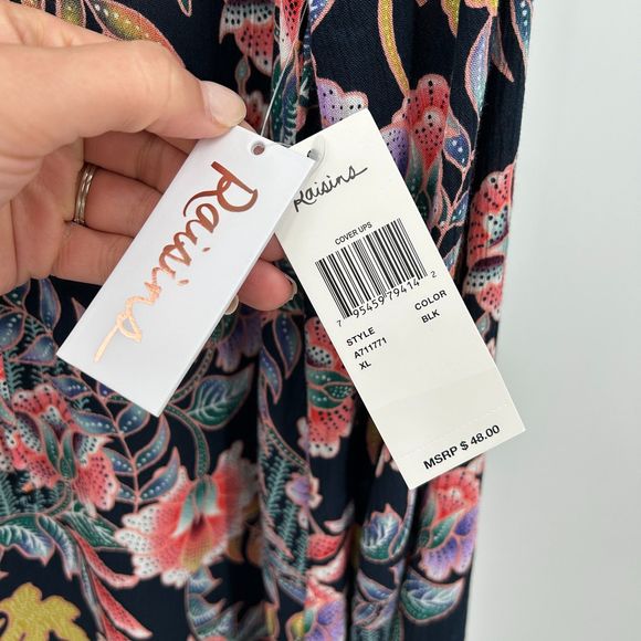 NWT RAISINS Colorful Floral Print Lace Up Front Hooded Swim Cover Up Size XL - Picture 6 of 8